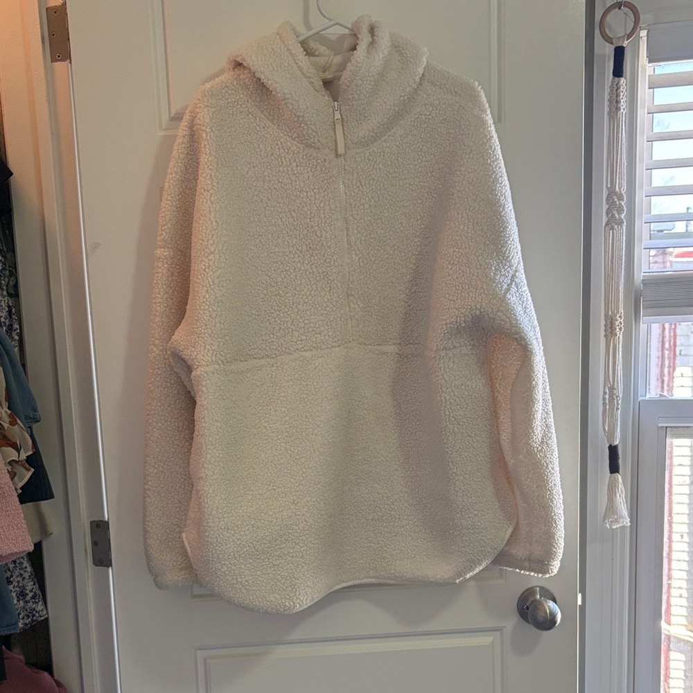 Old Navy Cream Sherpa Half-Zip Hoodie